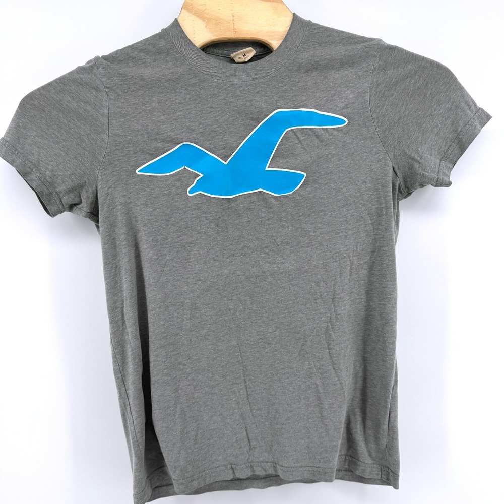 Hollister T-Shirt Mens Medium Gray Blue Seagull Short Sleeve Crewneck Tee Soft